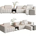 Modern Sectional Sofa With Light Upholstery Pillows Side Table Books And Plants 3d model