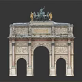 Grand Classical Stone Entrance Gate With Triple Arch Design And Ornate Top Chariot Statue