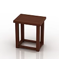 Simple Brown Wooden Stool With Square Top And Sturdy Legs Structure Design 3d model