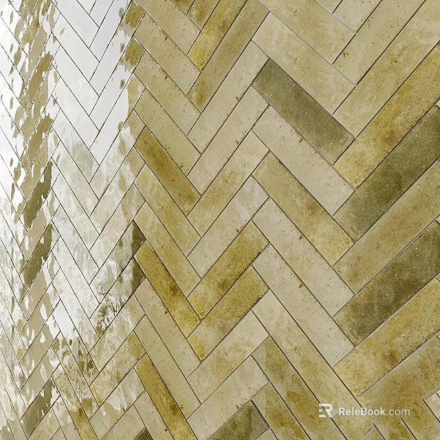 Herringbone Pattern Tile Wall Component With Natural Stone Material And Modern Design 3d model 