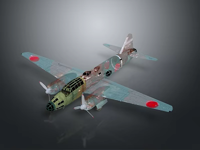 Vintage Military Aircraft Weapon With Light Blue Body Red Markings And Dual Propellers 3d model
