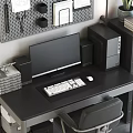 Sleek Modern Home Office Desk Setup With Monitor Keyboard Mouse Speakers Pegboard And PC Tower