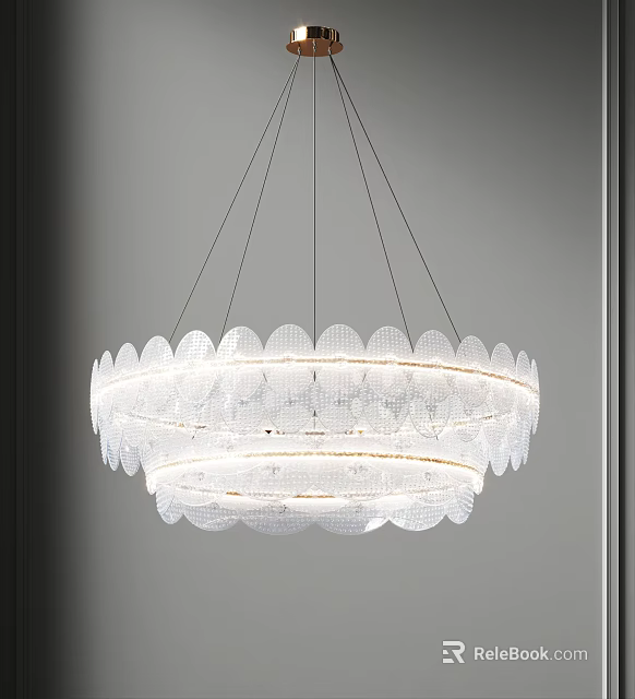 Modern Elegant Transparent Glass Chandelier With Circular Multi Layer Petal Edge Design Bright White Light 3d model 