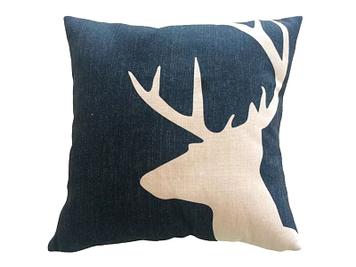 Dark Blue Decorative Pillow For Home Decor With Beige Deer Head Antler Design 3d model