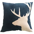 Dark Blue Decorative Pillow For Home Decor With Beige Deer Head Antler Design