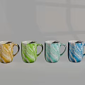 Colorful Coffee Mugs In Red Yellow Green Blue Purple Hues Arranged Neatly
