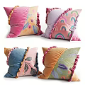 Colorful Decorative Pillows with Velvet Ruffled Edges and Floral Rainbow Leaf Patterns for Home Sofa