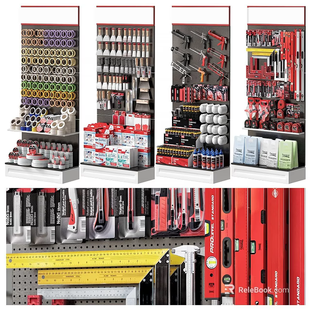 Tool Organizer Shelf with Wrenches Screwdrivers Tape Measures Toolboxes and Hardware Supplies 3d model 