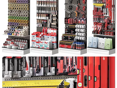 Tool Organizer Shelf with Wrenches Screwdrivers Tape Measures Toolboxes and Hardware Supplies 3d model
