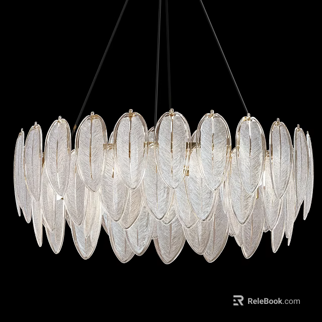 Elegant Crystal Chandelier With Transparent Leaf Shaped Pieces Circular Arrangement Decorative Pendant Light 3d model 