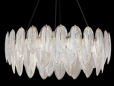 Elegant Crystal Chandelier With Transparent Leaf Shaped Pieces Circular Arrangement Decorative Pendant Light 3d model