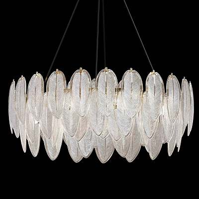 Elegant Crystal Chandelier With Transparent Leaf Shaped Pieces Circular Arrangement Decorative Pendant Light 3d model