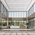 Spacious Modern Hotel Lobby Interior With Glass Windows Reception Desk And Green Plants