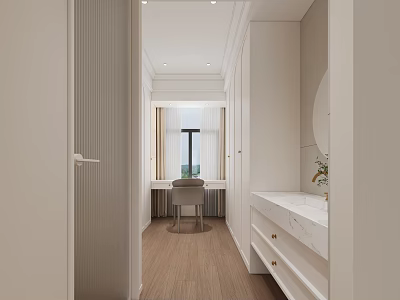 Modern Minimalist Walk In Closet Interior With Vanity Table And Storage 3d model