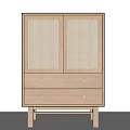 Natural Wood Entryway Side Cabinet With Rattan Doors And Storage Drawers Minimalist Style