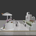 Flower Shop Interior With White Decorative Stands And Assorted Floral Displays
