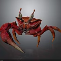3D Rendered Red Crab With Horn Like Structures And Spotted Body Legs