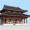 Ancient Chinese Architecture With Two Story Structure And Overhanging Eaves Black Tiled Roof Red Pillars