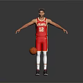 Man in red Atlanta basketball jersey with number 12 standing next to basketball