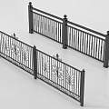 Black Wrought Iron Railings with Decorative Floral Patterns and Sturdy Posts 3d model