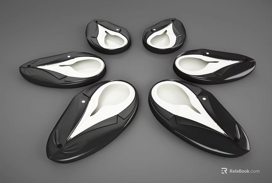 Modern Black and White Decorative Ornament Set with Streamlined Organic Shape in Circular Arrangement 3d model 
