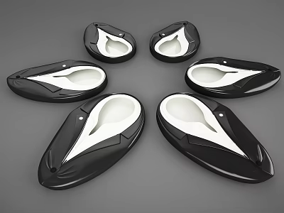 Modern Black and White Decorative Ornament Set with Streamlined Organic Shape in Circular Arrangement 3d model