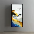 Modern Decorative Painting With Golden Black Blue Mountains Clouds And Flying Birds