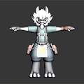 Anthropomorphic Creature Character With White Fur Horns Blue Top Suspenders Yellow Star And Clawed Feet
