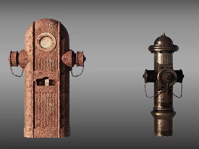Firefighting Access Area With Brown Textured And Silver Metallic Fire Hydrants 3d model