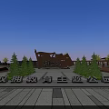 Double Support Education Themed Park Landscape with Monument Flag Sculpture Pine Trees and Open Square