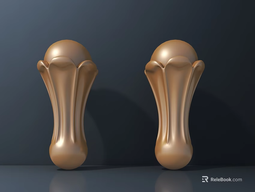 Elegant Golden Carved Decorations With Curved Floral Shape Design Elements 3d model