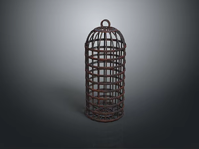 Cylindrical Metal Birdcage With Grid Structure And Hanging Hook For Household Use 3d model