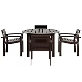 Durable Dark Brown Slatted Round Outdoor Table Set With Matching Sturdy Patio Dining Armchairs