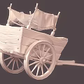 Ancient Wooden Cart With Canvas Cover Wooden Wheels Handles And Frame