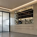 Modern Sideboard With Marble Backsplash Glass Door Shelves And Light Cabinetry