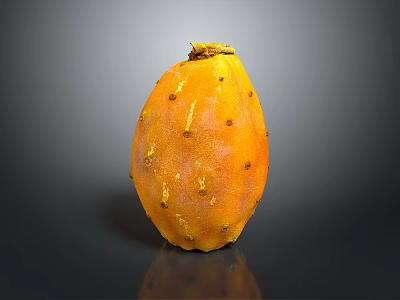 Orange Yellow Prickly Pear Fruit With Small Spines On Dark Background Surface 3d model