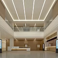 Modern Reception Area Interior Design With Spacious Lobby Double Height Ceiling And Digital Screens 3d model