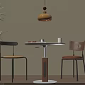 Modern Negotiation Table and Chairs with Round Table and Two Wooden Chairs Under Pendant Light