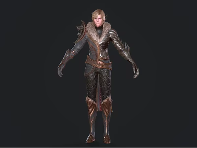 Fantasy Warrior Character In Ornate Creature Themed Armor With Golden Hair And Metallic Design 3d model