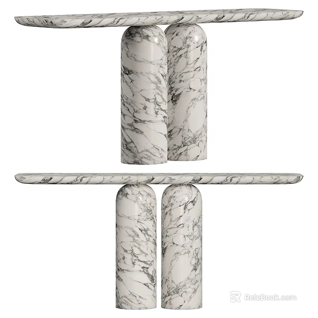 Elegant Marble Console Table With Textured Column Bases And Sleek Top Design 3d model