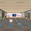 Spacious Yoga Fitness Studio Interior With Blue Mats And Exercise Balls