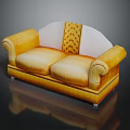 Elegant Golden Two Seater Sofa with Tufted Back and Scroll Arms