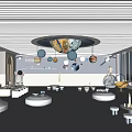 School Science Classroom with Starry Sky Ceiling Hanging Planet Models Round Tables and Large Windows 3d model