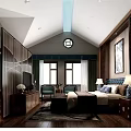 Modern Chinese Style Hotel Guest Room With Wooden Decor Lattice Partition And King Bed