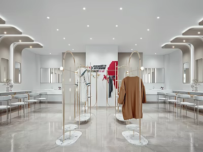 Modern Clothing Store Interior With Garment Racks And Seating 3d model