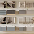 Modern Bathroom Vanity With Mirrored Cabinets Multiple Designs And Storage Shelves 3d model