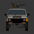White Military Tank With Off Road Tires And Mounted Weapon System