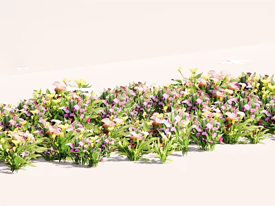 Colorful Flowers and Plants with Colorful Blooms Green Leaves Arranged in a Row on White Background 3d model
