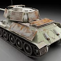 Vintage Military Tank With Rusted Green Camouflage Tracks Long Cannon And Hatch