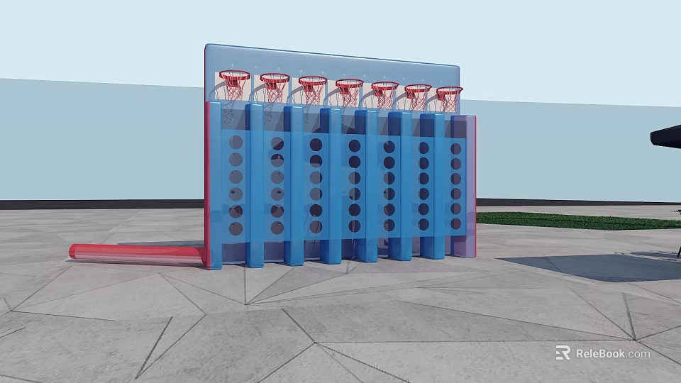 Inflatable Basketball Hoop Structure With Multiple Blue Hoops Outdoor Playground Setup 3d model